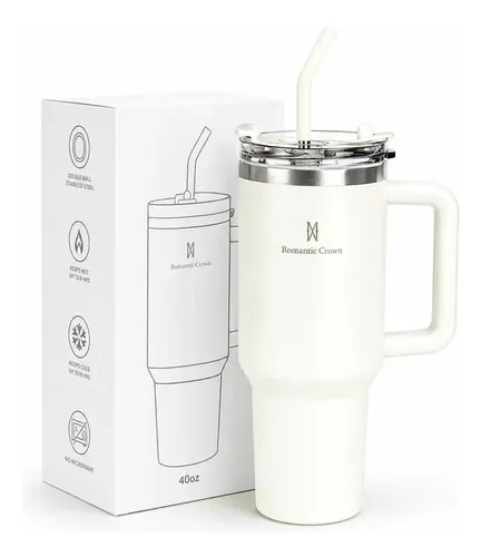 Copo Térmico Gigante 1,2l Inox Com Tampa E Inox Canudo Cor Branco Cor Pura / Material Fosco